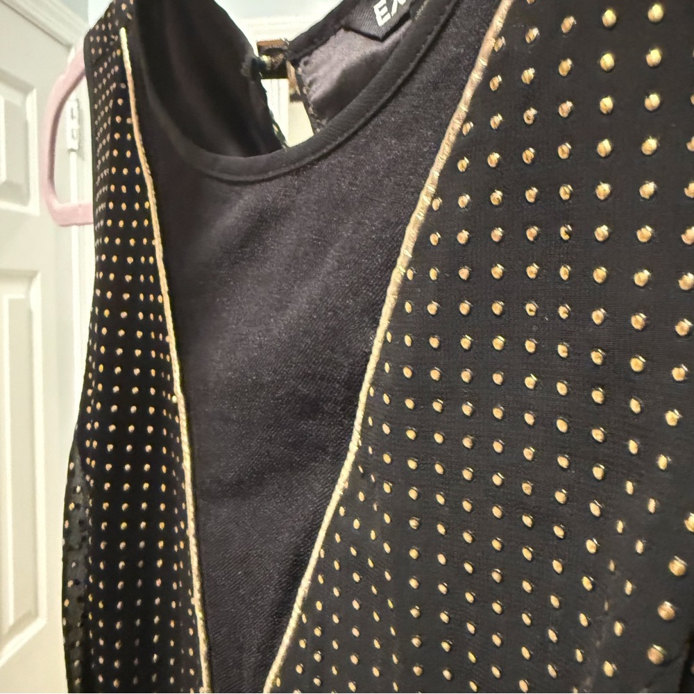 Express Gold Studded Mesh Front Fit & Flare Mini Dress Black Gold Size 2 - Picture 7 of 9